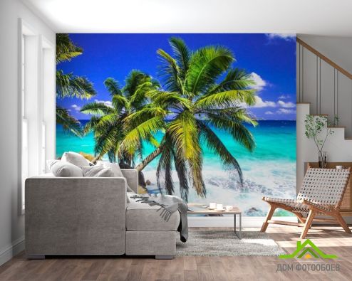 выбрать Фотообои две пальмы над голубым морем Фотообои Фотообои Природа: горизонталная, горизонтальная ориентация на стену