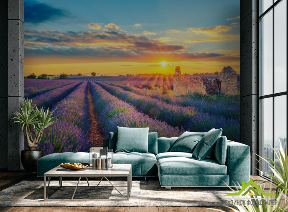 выбрать Фотошпалери зруйноване будиночок у лавандовом полі Каталог фотошпалер на стіну
