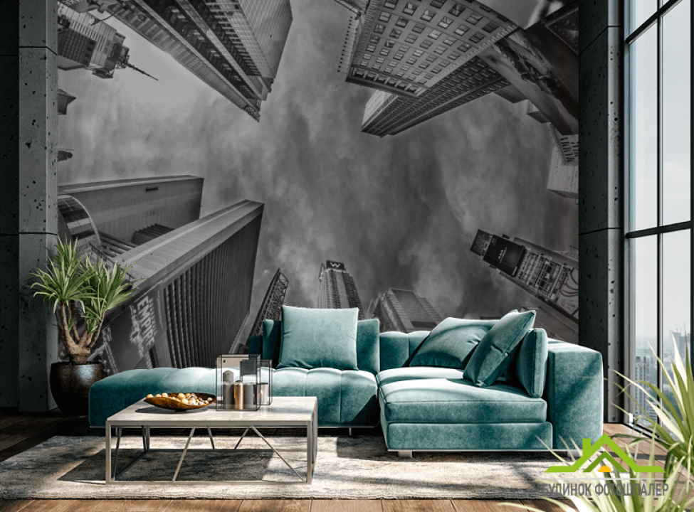 выбрать Фотообои верхушки небоскребов серые Каталог фотообоев на стену