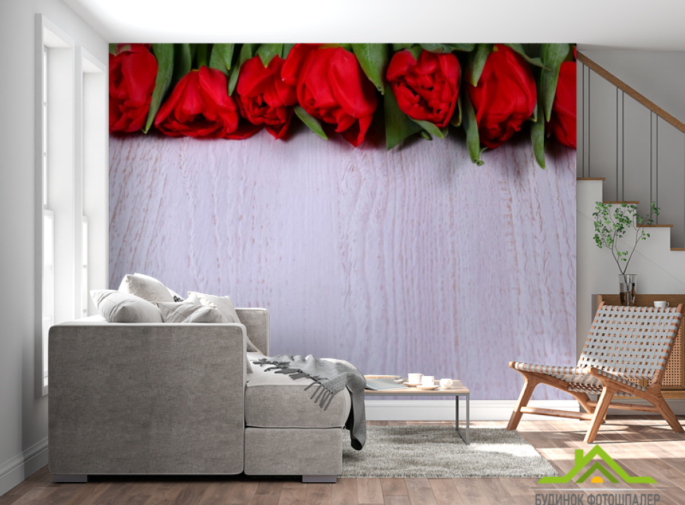 выбрать Фотообои красные розы на белом деревянном фоне Каталог фотообоев на стену