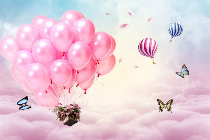 Фотошпалери Рожеві повітряні кульки в небі