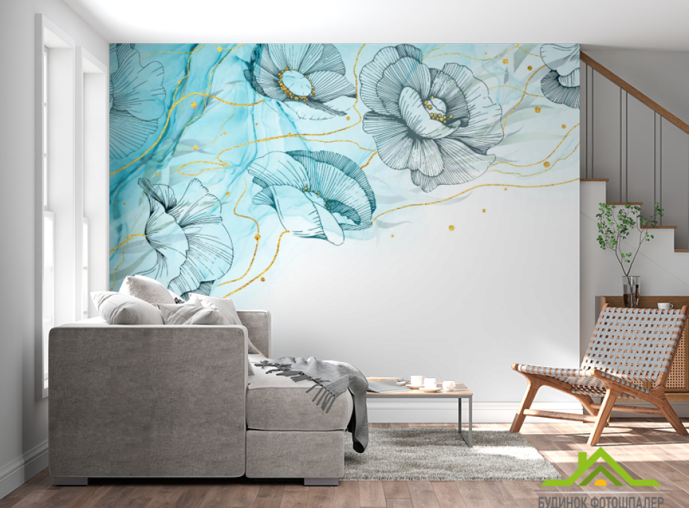 выбрать Фотообои Векторные дизайнерские цветы с золотом Каталог фотообоев на стену