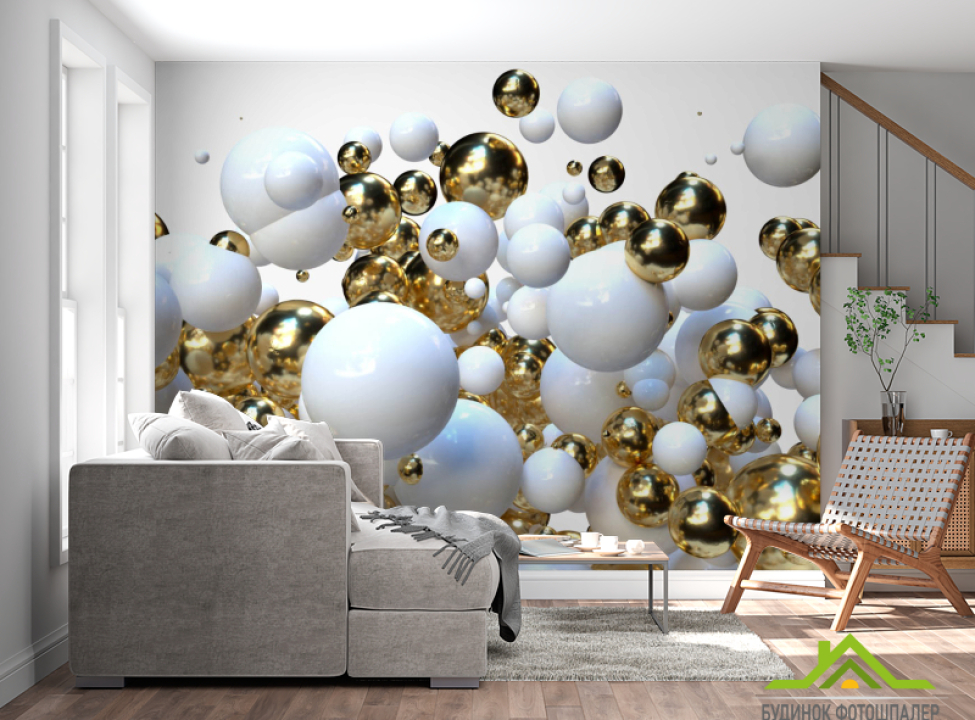 выбрать Фотообои Бело-золотые 3д шары Фотообои 3Д на стену