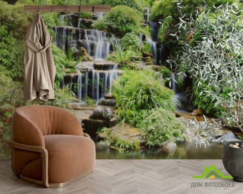 выбрать Фотообои водопад среди зелени Фотообои Фотообои Природа: горизонталная, горизонтальная ориентация на стену