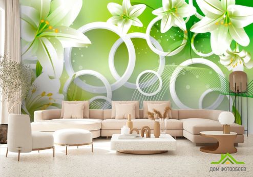 выбрать Фотообои Зеленые лилии Фотообои 3D фотообои: горизонталная, горизонтальная ориентация на стену