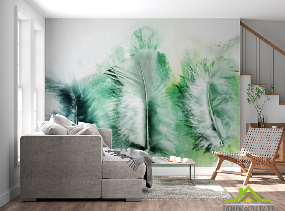 выбрать Фотообои Зеленые перья Фотообои перья на стену