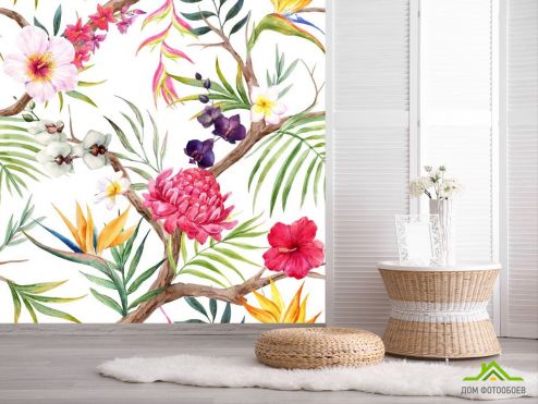 выбрать Фотообои рисунок листики и цветочки  на стену