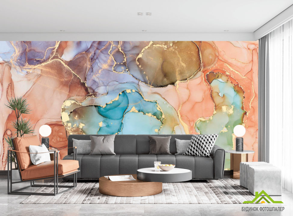 выбрать Фотошпалери кольоровий флюїд з золотом Каталог фотошпалер на стіну