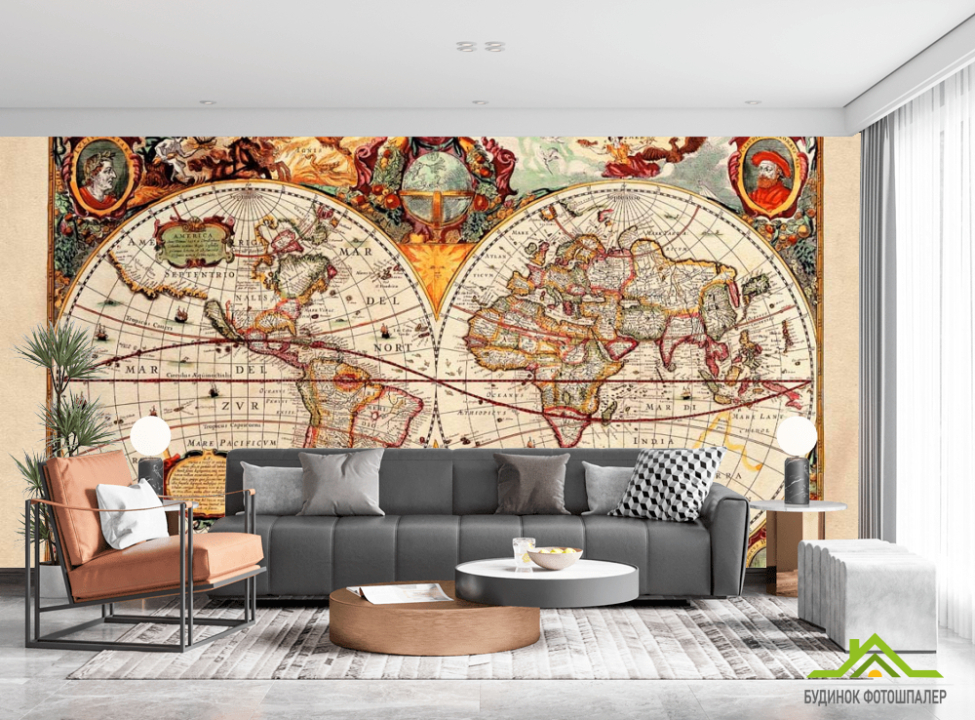 выбрать Фотошпалери Історична карта півкуль Каталог фотошпалер на стіну