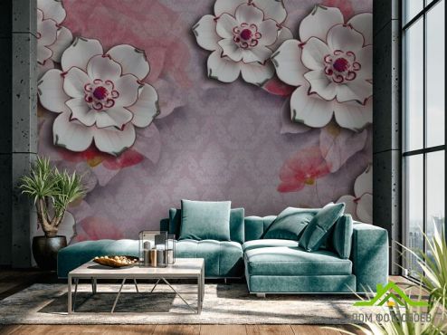 выбрать Фотообои Керамические цветы на фоне барроко Фотообои 3Д барельеф на стену