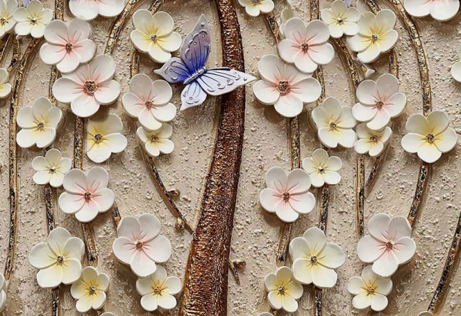 Фотошпалери Керамічні квіти з метеликом