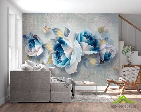 выбрать Фотообои Синие цветы Фотообои 3D фотообои: горизонталная, горизонтальная ориентация на стену