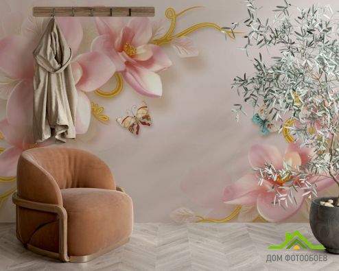выбрать Фотообои Керамические лилии с бабочками Фотообои Фотообои 3D барельеф: горизонталная, горизонтальная ориентация на стену