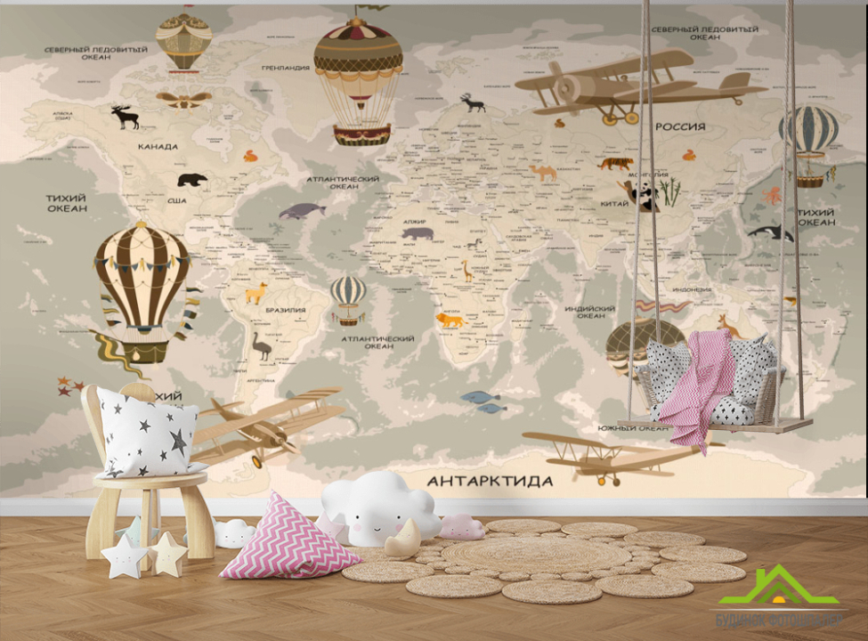 выбрать Фотообои Коричневая карта со зверюшками Каталог фотообоев на стену