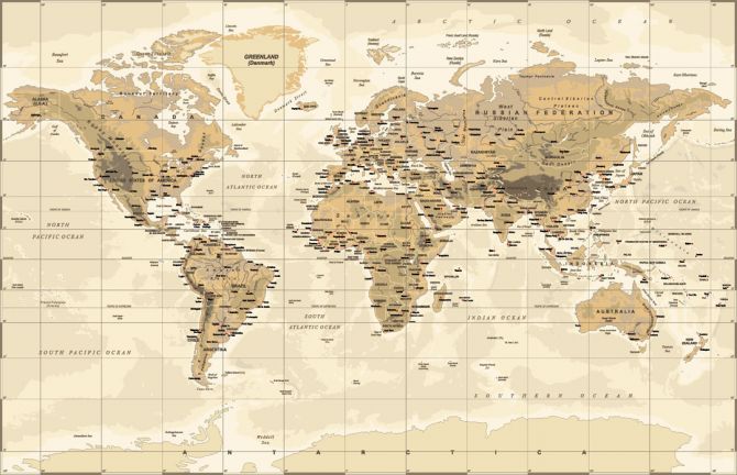 Фотообои Коричневая карта мира
