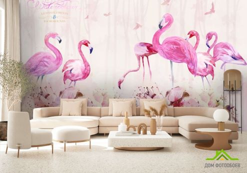 выбрать Фотообои Акварельные фламинго Фотообои с Фламинго на стену
