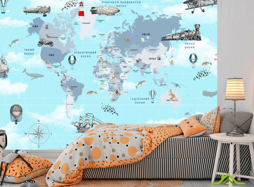 выбрать Фотообои Голубая карта с транспортными средствами Каталог фотообоев на стену