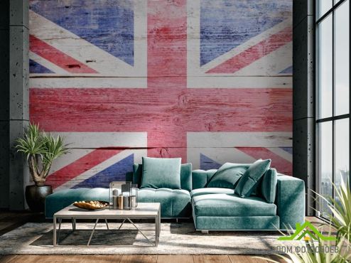 выбрать Фотошпалери прапор Великобританії на дерев'яному тлі Фотошпалери Фотошпалери Лофт: квадратна, горизонтальна орієнтація на стіну