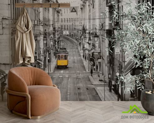 выбрать Фотообои желтый трамвай в городе Фотообои Город на стену