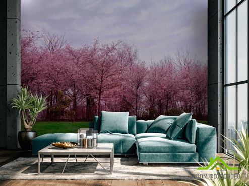 выбрать Фотообои Цветущие вишни Фотообои Фотообои Розовые деревья: горизонталная, горизонтальная, фото ориентация на стену