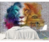 Фотообои Стена 3д со львом