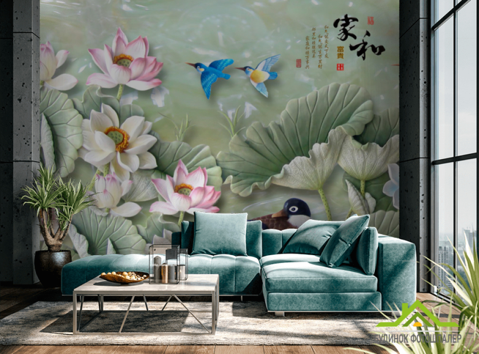 выбрать Фотообои Китайская лепка с лотосами Фотообои 3Д на стену
