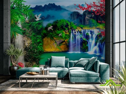 выбрать Фотошпалери Озеро в китайських мотиви Зелені фотошпалери на стіну