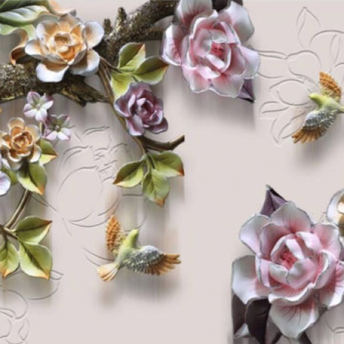  Цветы на ветке и птицы