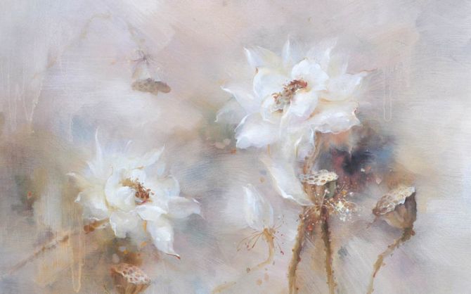 Фотошпалери Білі масляні квіти