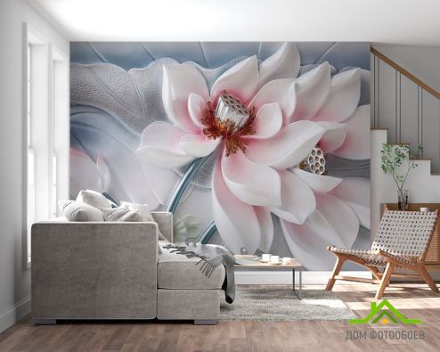выбрать Фотообои Красивый керамический цветок Фотообои 3Д барельеф на стену