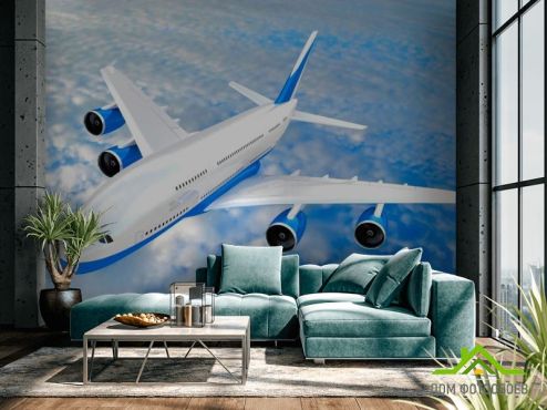 выбрать Фотообои Самолет в облаках Фотообои Фотообои Транспорт: горизонталная, горизонтальная, голубой ориентация на стену
