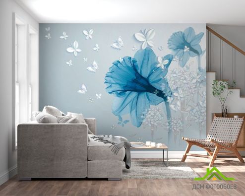 выбрать Фотообои Синий абстрактный цветок Фотообои Фотообои 3D цветы : горизонталная, горизонтальная ориентация на стену
