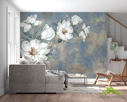 выбрать Фотошпалери Білі квіти на блакитному тлі Фотошпалери, колір: «» на стіну