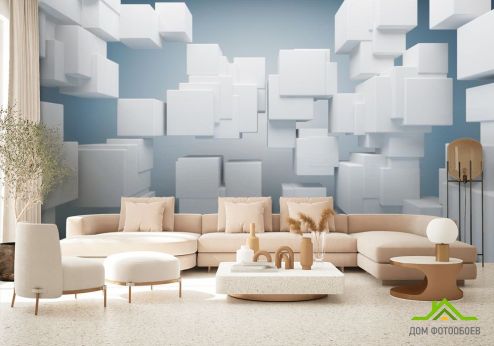 выбрать Фотообои Белые кубики 3Д Фотообои Фотообои 3D расширяющие : горизонталная, горизонтальная ориентация на стену