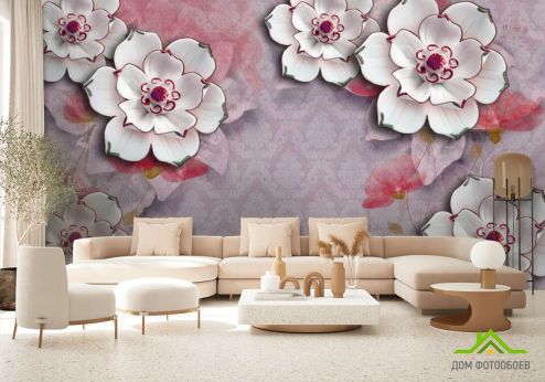 выбрать Фотообои Керамические цветы на фоне барроко Фотообои 3D фотообои: горизонталная, горизонтальная ориентация на стену