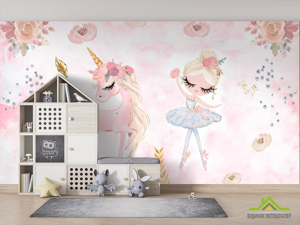 Фотообои единорог и фея