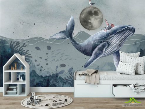 выбрать Фотообои Синий кит Фотообои в детскую на стену