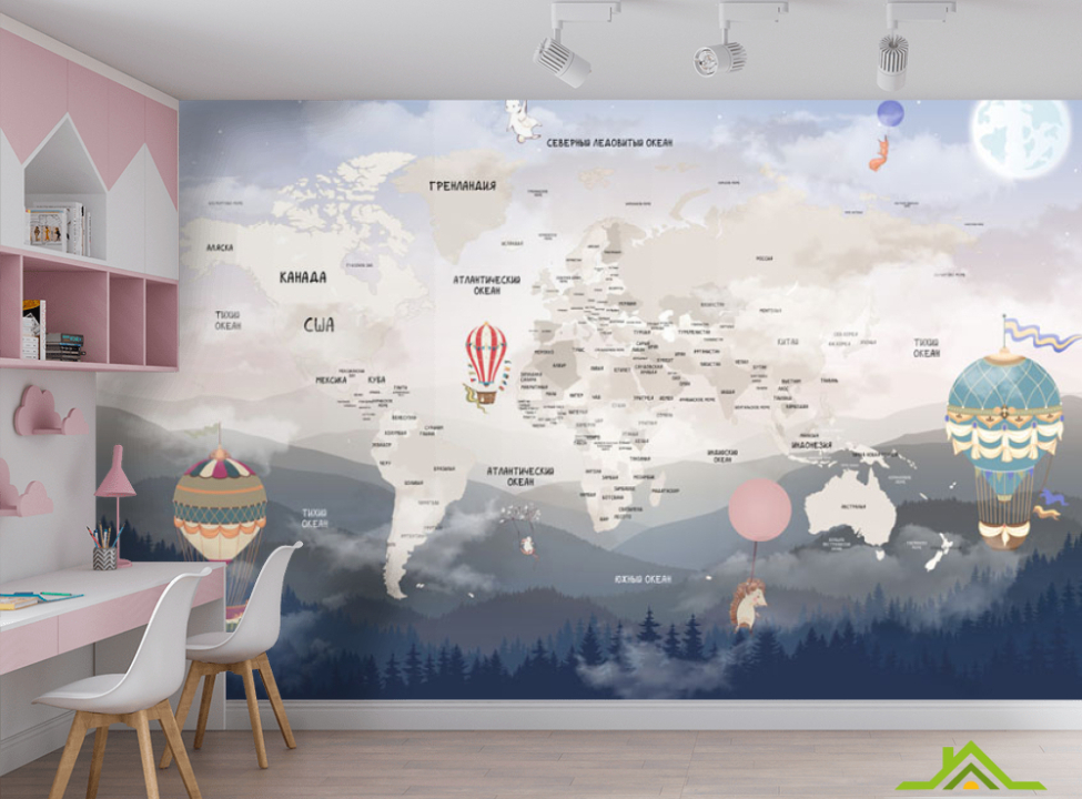 выбрать Фотообои Карта детская на фоне скандинавских гор на украинском Каталог фотообоев на стену