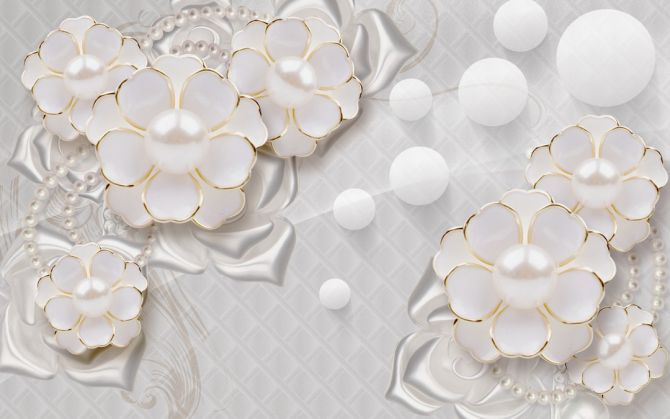 Фотошпалери Білі квіти з перлами