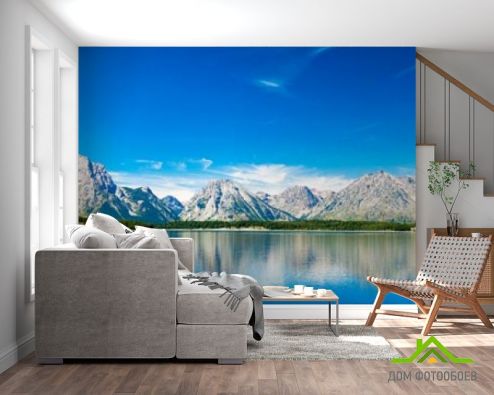 выбрать Фотообои синее озеро возле гор Фотообои, цвет: «горизонталная, горизонтальная» на стену