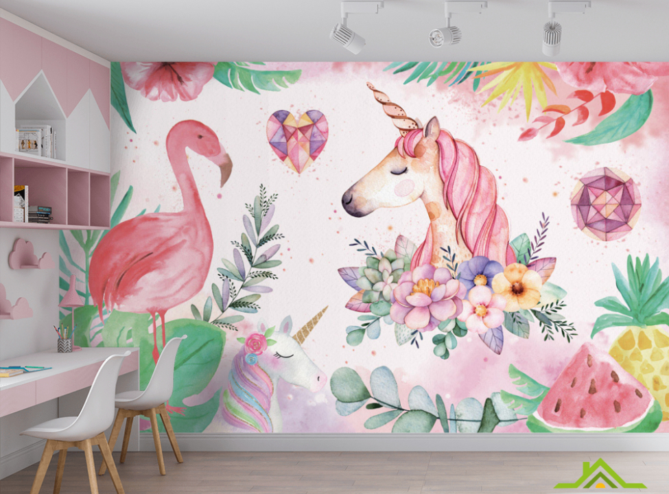 выбрать Фотошпалери Фламінго і єдиноріг Фотошпалери Little kids на стіну