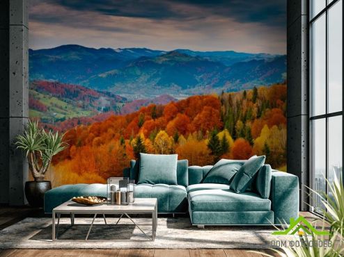 выбрать Фотообои Яркая осень, горы Фотообои Фотообои Природа - Осень, оранжевый на стену