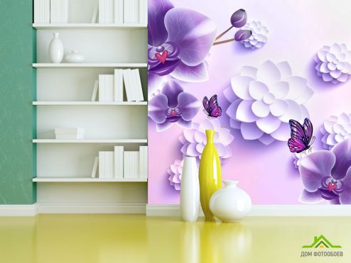 выбрать Фиолетовые орхидеи 3Д Фотообои, цвет: «квадратная» на стену