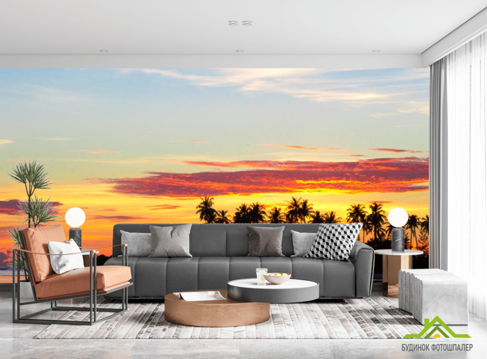 выбрать Фотообои пальмы и закат над морем Каталог фотообоев на стену