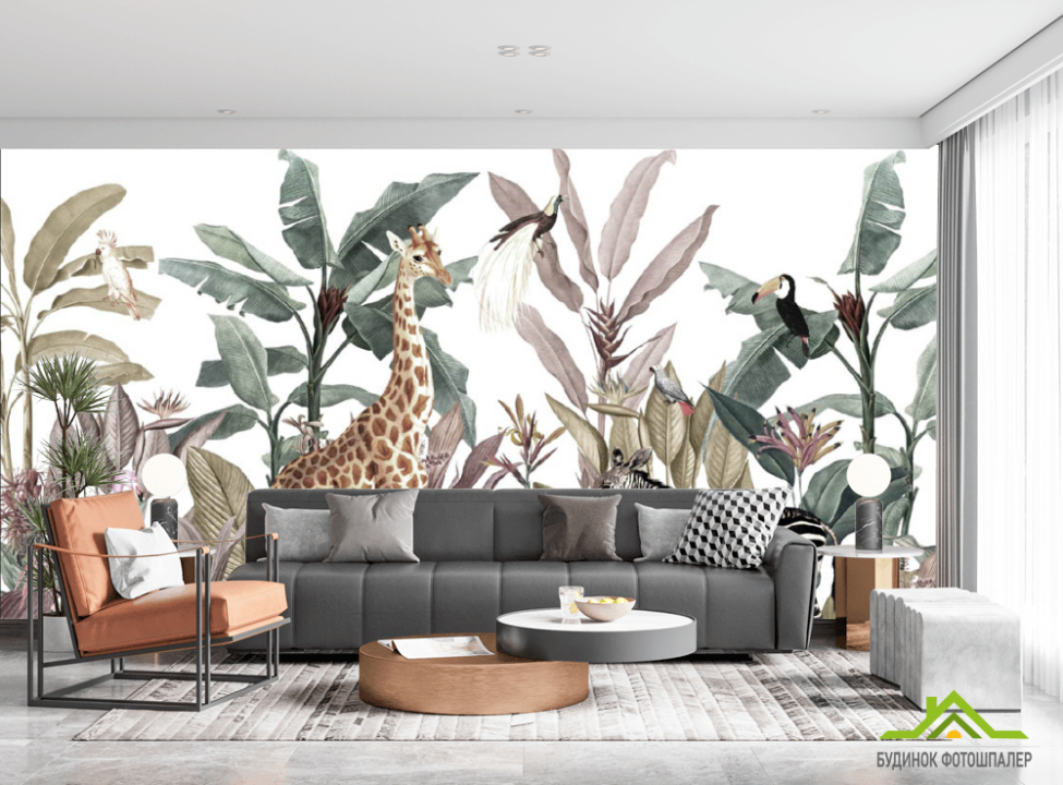 выбрать Фотообои тропические листья и животные Каталог фотообоев на стену