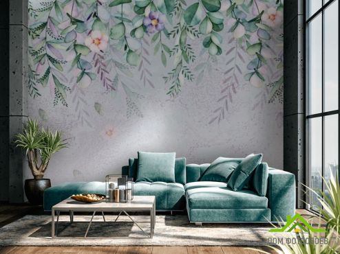 выбрать Фотообои Тропические листья с цветами Фотообои тропические листья на стену