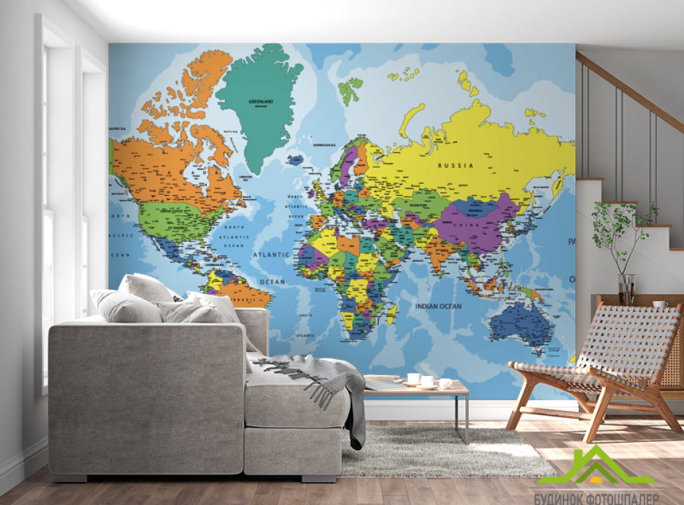 выбрать Фотошпалери Карта світу англійською Каталог фотошпалер на стіну