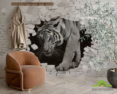 выбрать Фотообои  Тигр из каменной стены Фотообои Животные на стену