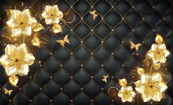 Фотообои 3д золотые цветы топлер