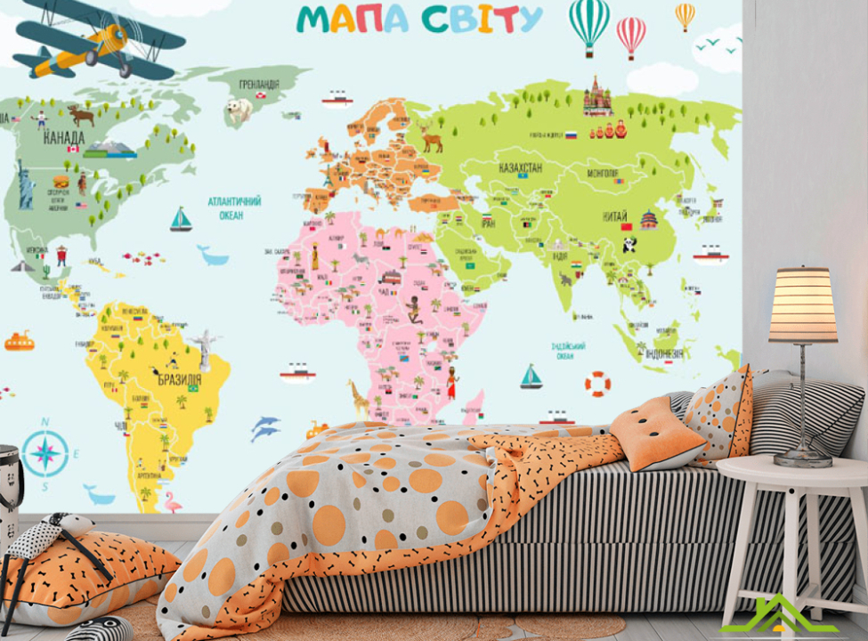 выбрать Фотошпалери кольорова дитяча карта українською Каталог фотошпалер на стіну